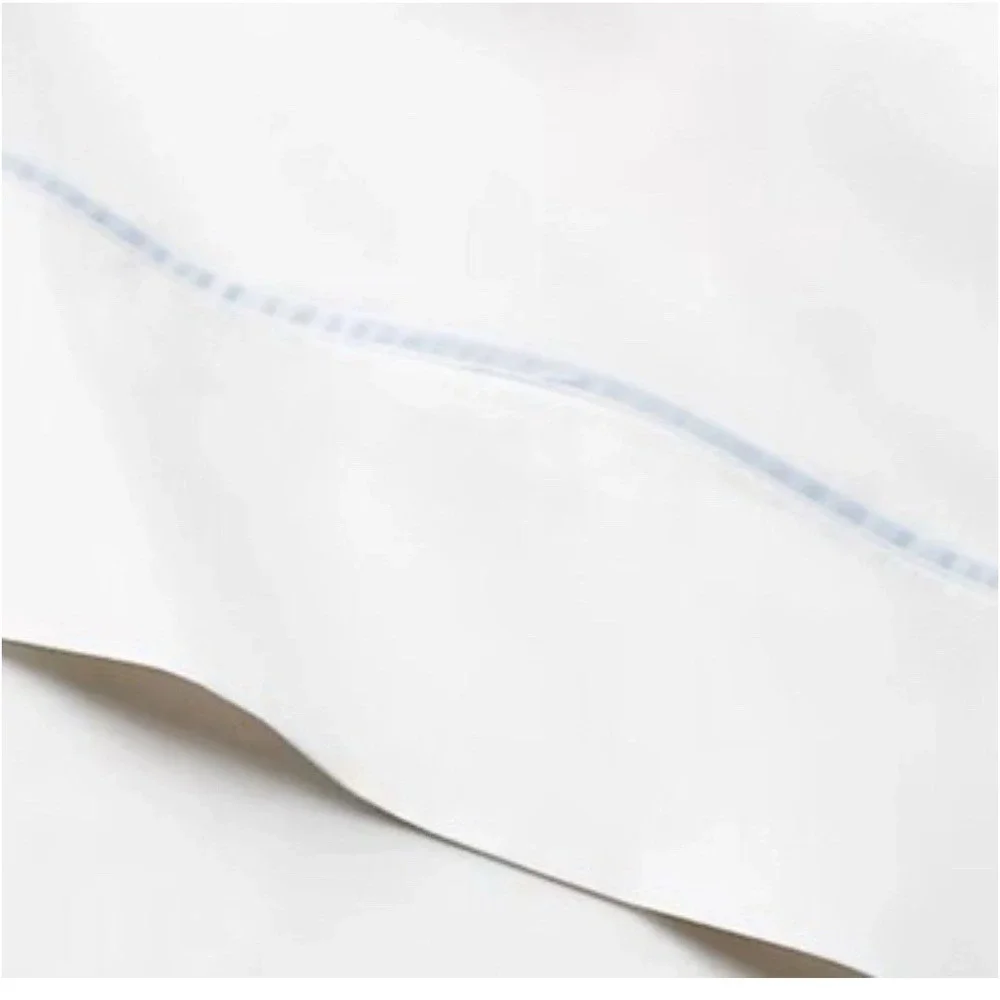 NWT Ralph Lauren Organic Cotton Palmer Queen Flat Sheet White Sky Blue NEW